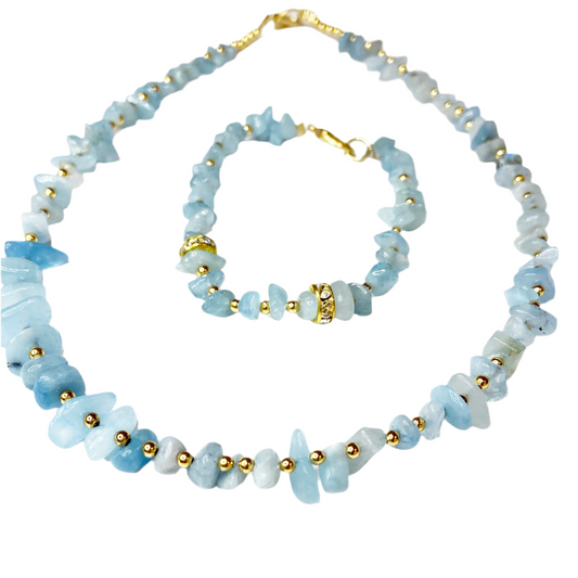 Aquamarine Necklace + Bracelet Set