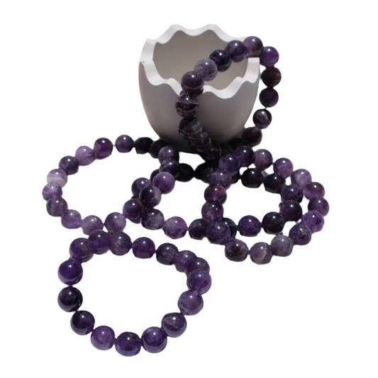 12mm Amethyst Beaded Bracelet