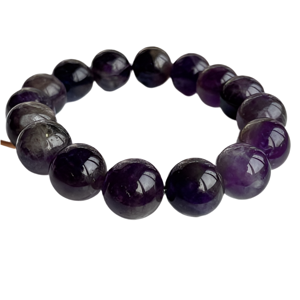 12mm Amethyst Beaded Bracelet